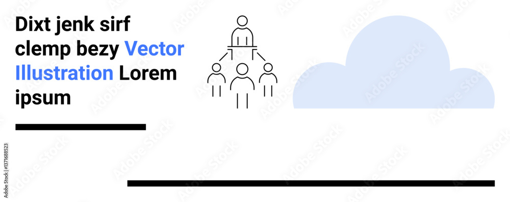 Naklejka premium Leader atop organizational hierarchy diagram with connected team, cloud in blue, bold text. Ideal for leadership, teamwork, management, communication, collaboration, cloud computing simple landing
