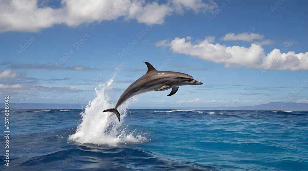 Naklejka premium Spinner dolphin jumping completely out of ocean.generative.ai