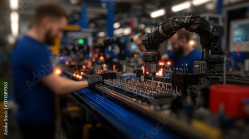 Wallpaper Mural Smart Factory  Robotic Arm Assembling Microchips on Production Line Torontodigital.ca