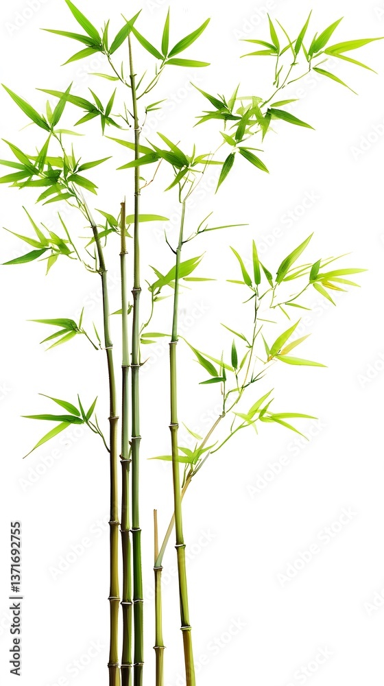 Fototapeta premium 62. A cluster of bamboo trees with thin green stalks on a white background