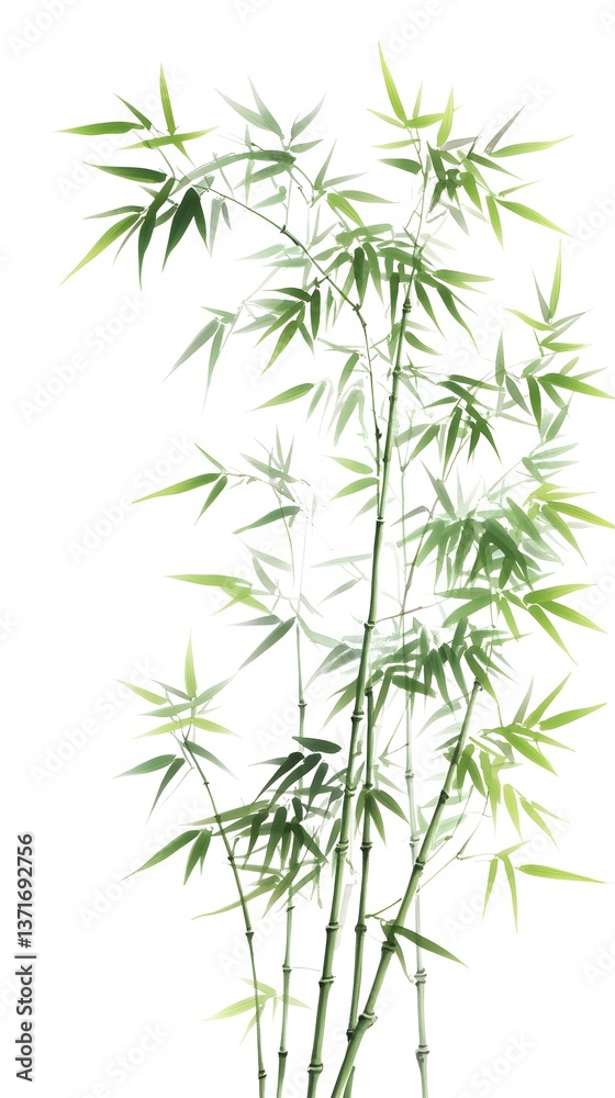 Obraz premium 62. A cluster of bamboo trees with thin green stalks on a white background