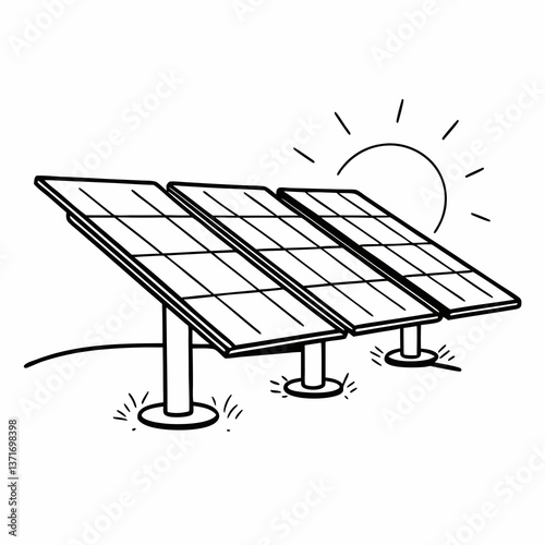 a line art vector illustration of black and white solar panel icon in white backgrourd