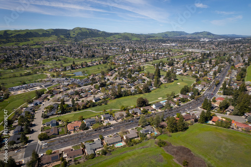 Houses and Green Hills in City San Ramon, San Francisco East Bay, California