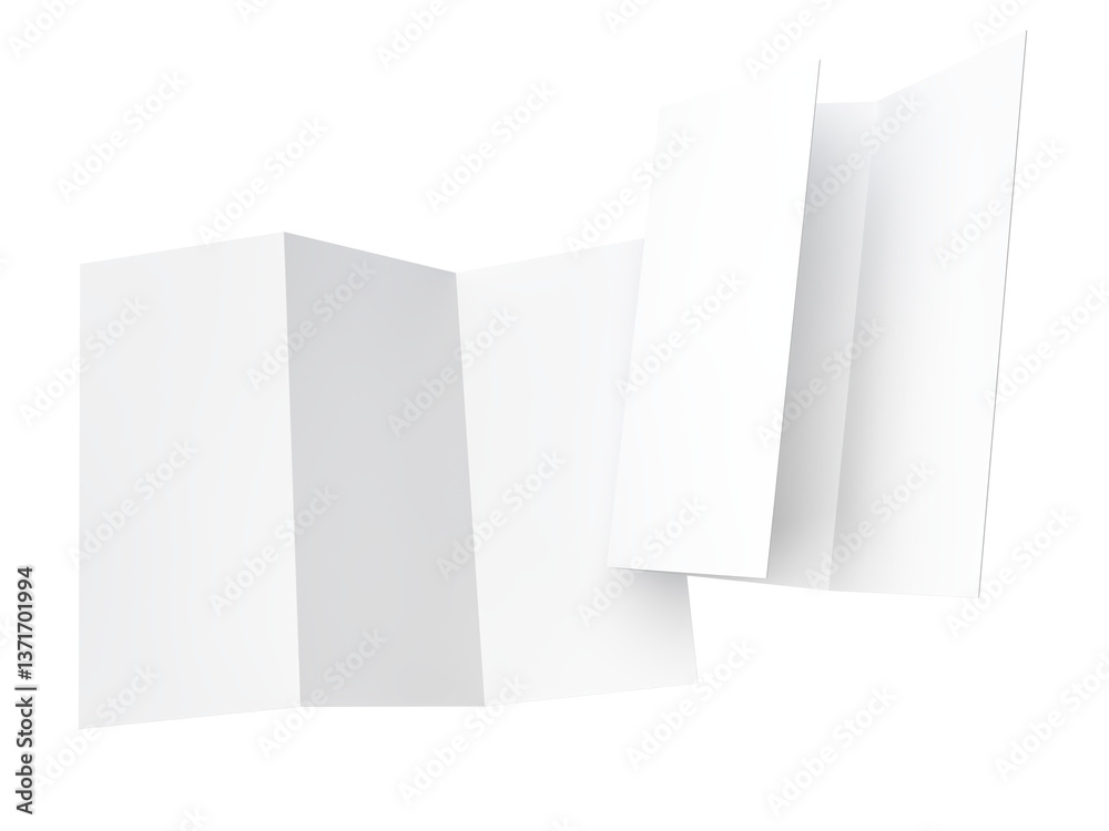 Tri fold, three panel fold, open leaflet mockup template isolated on background. Blank paper template, flyer, wedding invitation, postcard, thank you card, notecards, notepad, greeting card, brochure Tri fold, three panel fold, open leaflet mockup template isolated on background. Blank paper template, flyer, wedding invitation, postcard, thank you card, notecards, notepad, greeting card, brochure