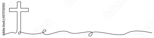 Christian cross continuous line drawing art vector. Minimal outline symbol of faith, Jesus, and spirituality. Simple religious design for decorations, poster, invitation, banner