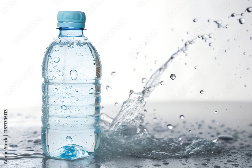 Splashing Water Bottle Close-Up - Refreshing Hydration Visual Splashing Water Bottle Close-Up - Refreshing Hydration Visual