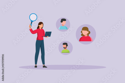 Focus looking for community members. Community Focused Concept. Colored flat vector illustration isolated