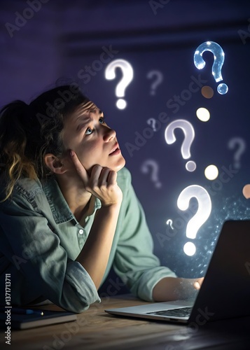  young woman with question mark