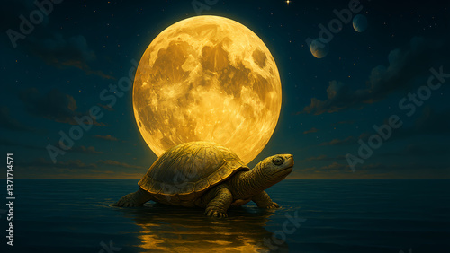A visual take on the Japanese proverb “Tsuki to Suppon” -the moon and a turtle. photo