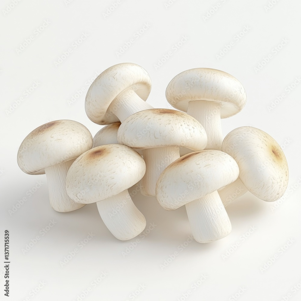 Pile of Fresh White Mushrooms Displayed on White Background - Healthy and Natural Food Pile of Fresh White Mushrooms Displayed on White Background - Healthy and Natural Food