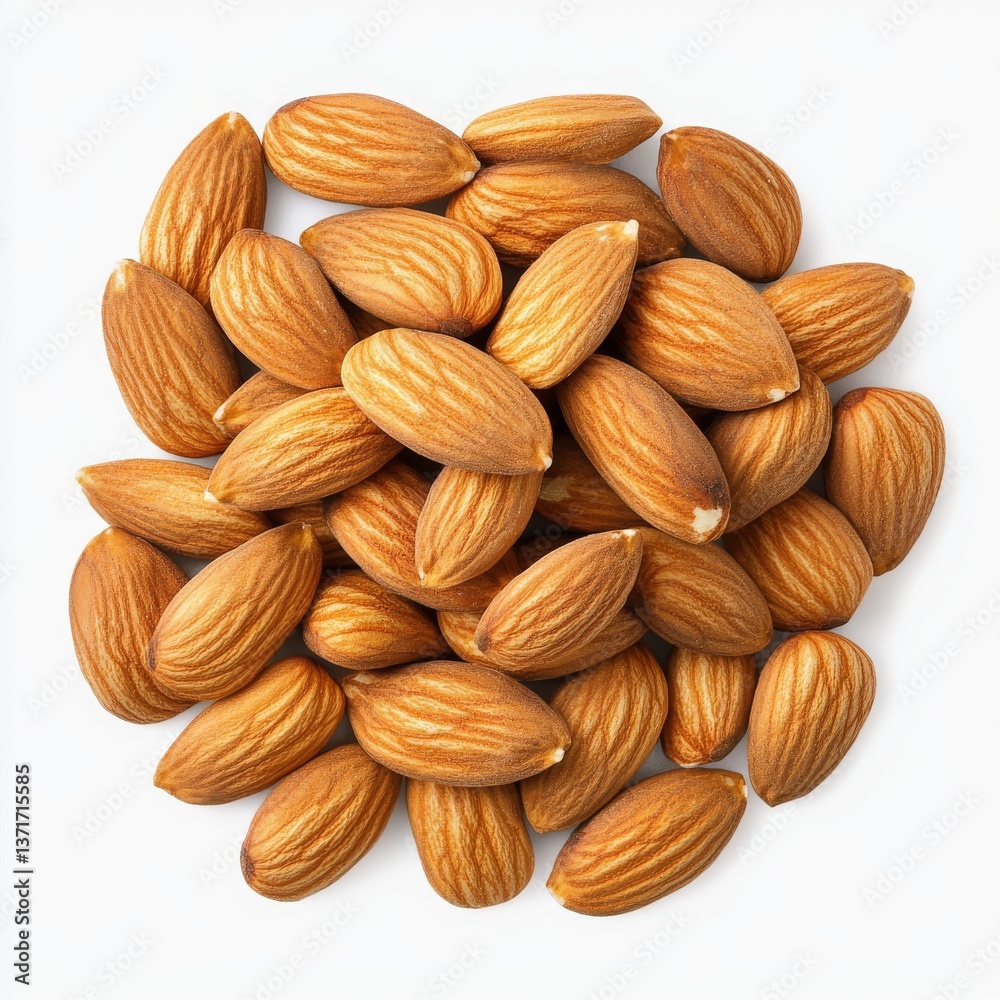 Fototapeta premium Pile of Almonds: A Close-Up View of Healthy and Delicious Nuts on a Clean, White Background