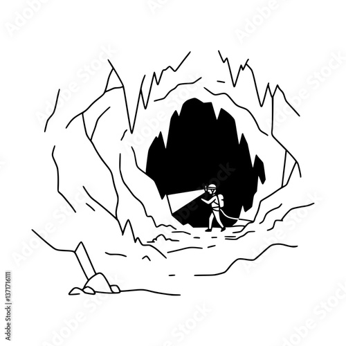 Cave Exploring Pose Line Art: Capture Adventure with Minimalist Lines