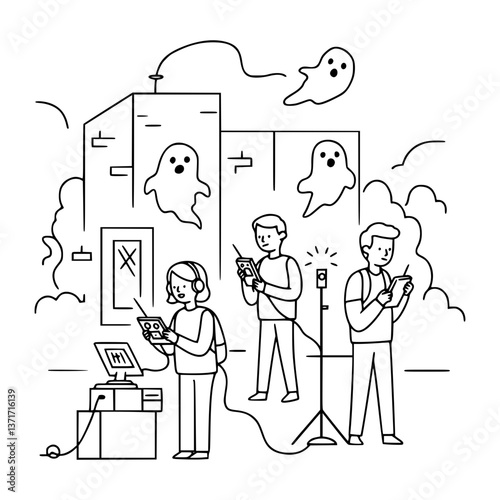 Ghost Hunting Pose Line Art: Illustrate Mystery with Clean Lines