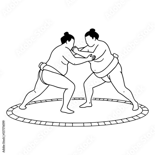 Sumo Wrestling Pose Line Art: Illustrate Strength with Clean Lines