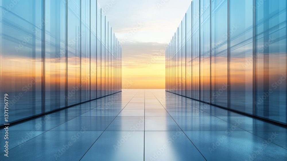 Modern architecture reflects beautiful sky during sunset in commercial building Modern architecture reflects beautiful sky during sunset in commercial building