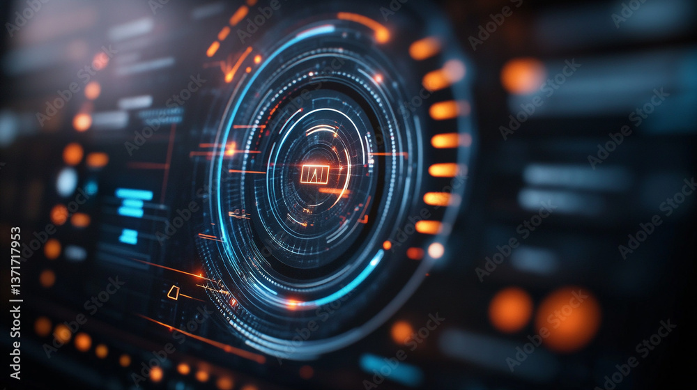 A futuristic interface with circular elements and glowing lines on a dark background display screen A futuristic interface with circular elements and glowing lines on a dark background display screen