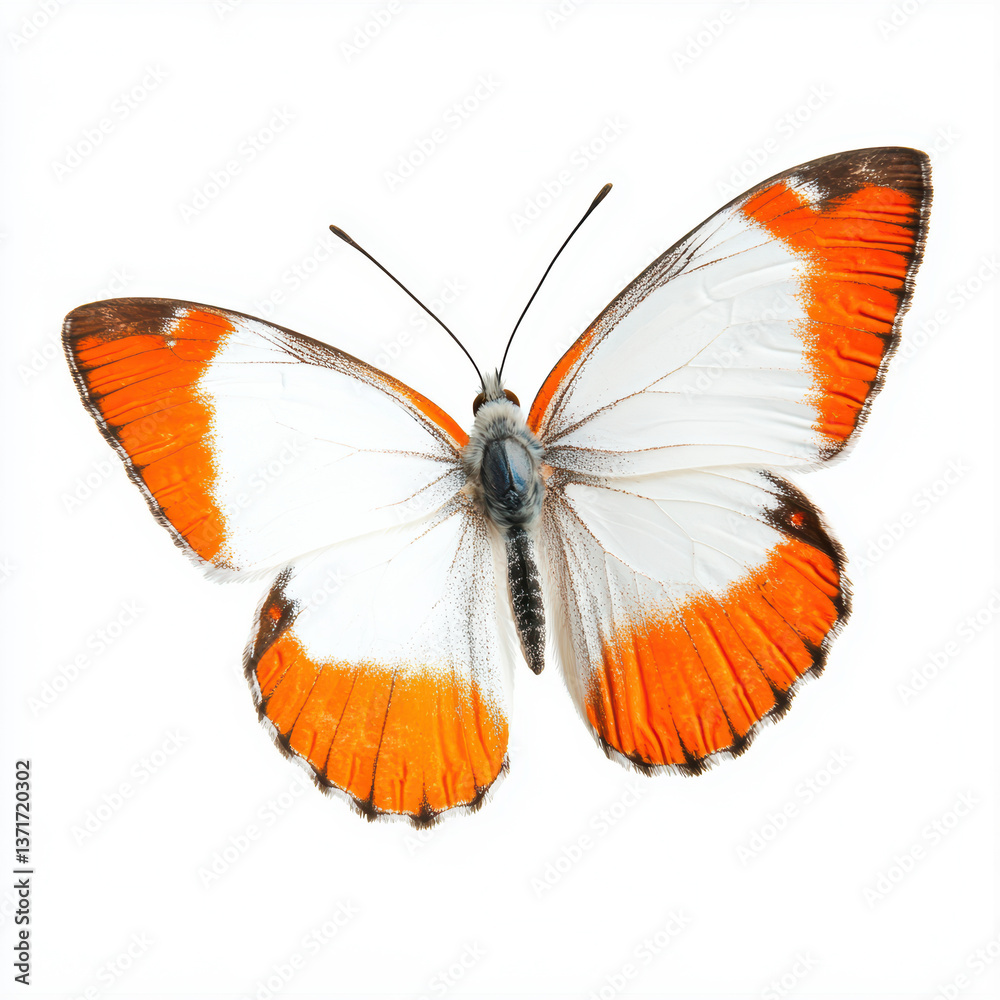 Naklejka premium Bright orange tip butterfly with open wings displaying unique coloring on white background