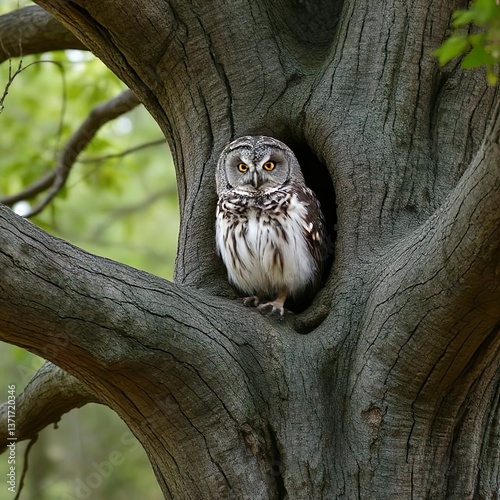 Wise Owl Sitting in Tree