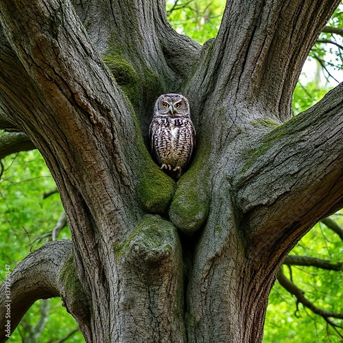 Wise Owl Sitting in Tree