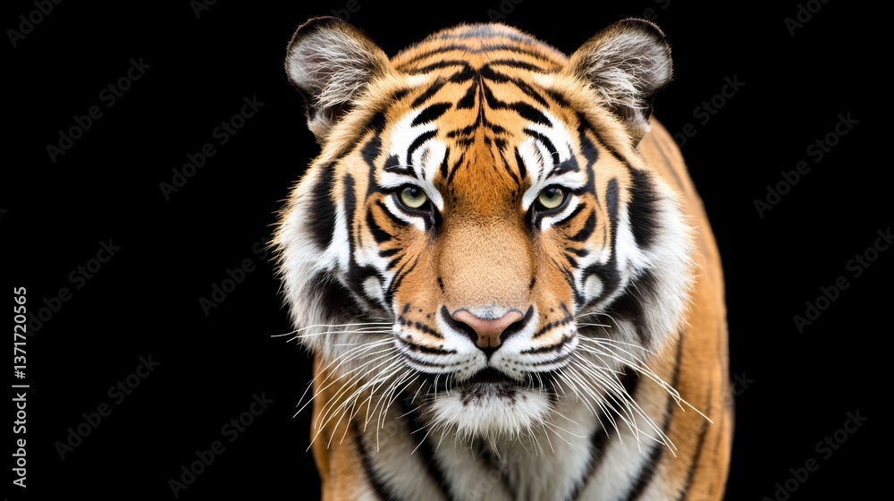 Fototapeta premium Fierce tiger close-up wildlife conservation center animal photography studio setting intimate perspective nature awareness