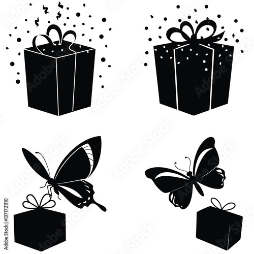 set of vector gift boxes, set of gift boxes with bows