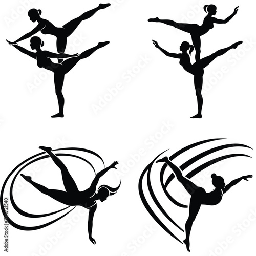 silhouettes of dancing people, Dance ballet silhouettes. Dancer woman people. Female ballerina recital silhouette. Set of dance ballet silhouette illustrations. Female ballet dancing