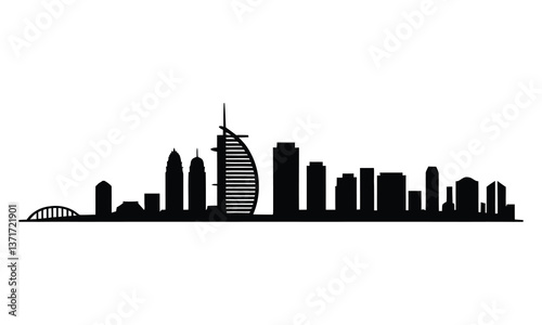 Miami City Skyline Silhouette, Vector, Icon, Logo, White Background.