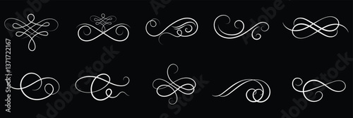 Calligraphy ornate frame elements. Vintage and filigree decoration. Ornate frames, scroll swirls element. divider vintage invitation. filigree scroll element .EPS 10 . 