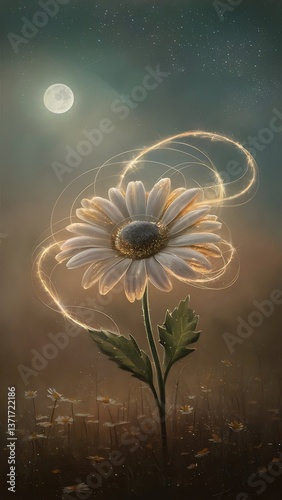 Spring flower daisy Macro shot of spring nature up close a mystical and serene night scene where a single 