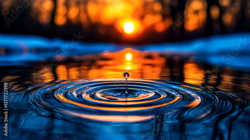 Sunset Water Drop Reflection: A Serene Nature Photography