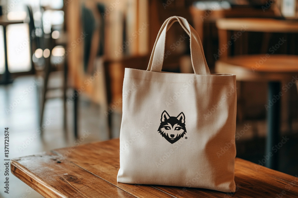 custom made wallpaper toronto digitalA natural canvas tote bag featuring a striking, detailed graphic of a wolf's head