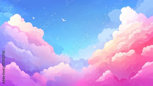 Colorful Dreamy Clouds in a Bright Sky with Gentle Hues and Stars