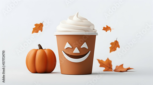 Halloween Coffee Cup with Whipped Cream and Pumpkin