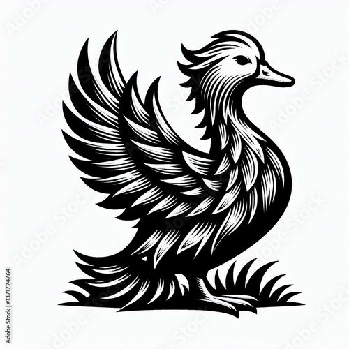Ornate Black and White Duck Design