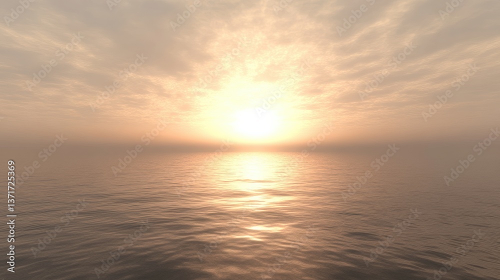 Naklejka premium Serene Sunrise Over Calm Ocean Water with Soft Cloudy Sky
