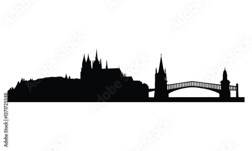 Prague City Skyline Silhouette, Vector, Icon, Logo, White Background.