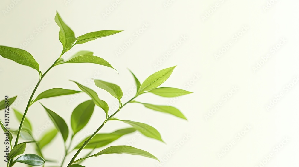 Fototapeta premium Lush green leaves, soft light, indoor plant, nature, spring