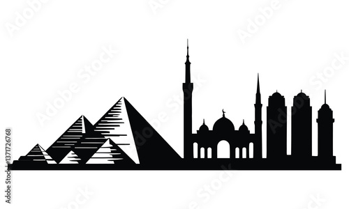 Cairo City Skyline Silhouette, Vector, Icon, Logo, White Background.