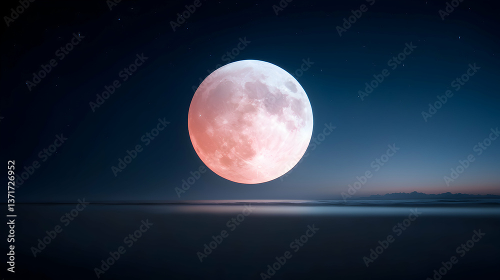 Pink Pixelated Full Moon Over a Misty Landscape at Night Pink Pixelated Full Moon Over a Misty Landscape at Night