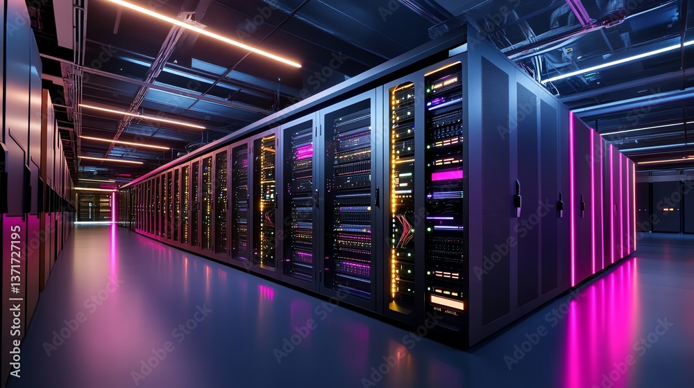 A server room with glowing cables and futuristic designs A server room with glowing cables and futuristic designs