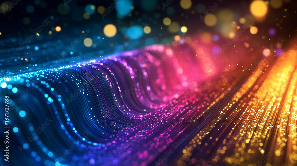 A vibrant abstract background featuring flowing lines and bokeh lights in blue purple and orange hues A vibrant abstract background featuring flowing lines and bokeh lights in blue purple and orange hues