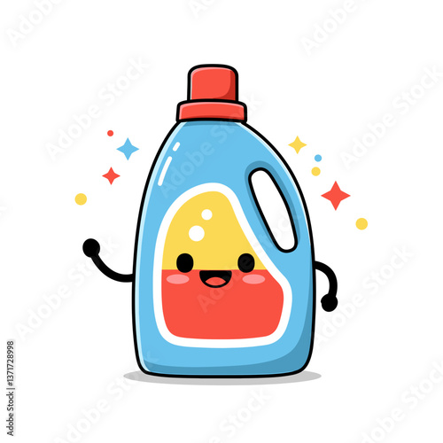 Happy cartoon detergent bottle with sparkles  