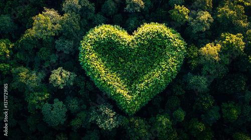 Aerial View of Heart-Shaped Forest: A Symbol of Nature's Love