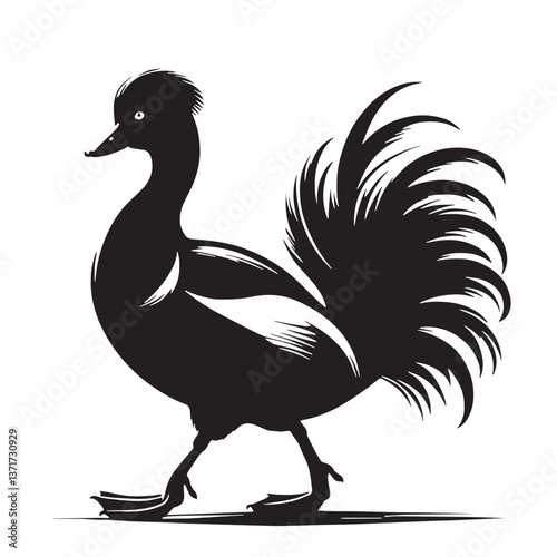 Black Madagascar Pochard Silhouette Vector, High Quality Illustration on White Background