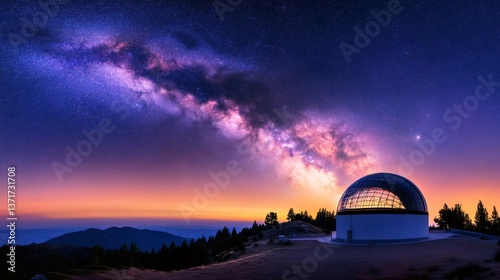 Astronomical observatory exploring the milky way at sunset