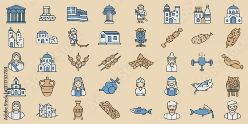 Greece Symbols and Landmarks – Travel Vector Illustration