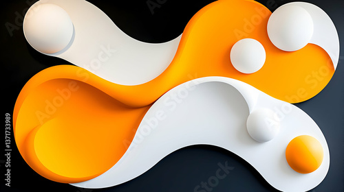 Abstract Orange and White Swirling Shapes on Black Background