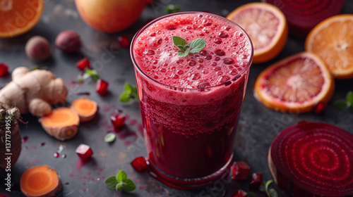 Wallpaper Mural Healthy Beetroot Juice with Fresh Citrus and Roots
 Torontodigital.ca
