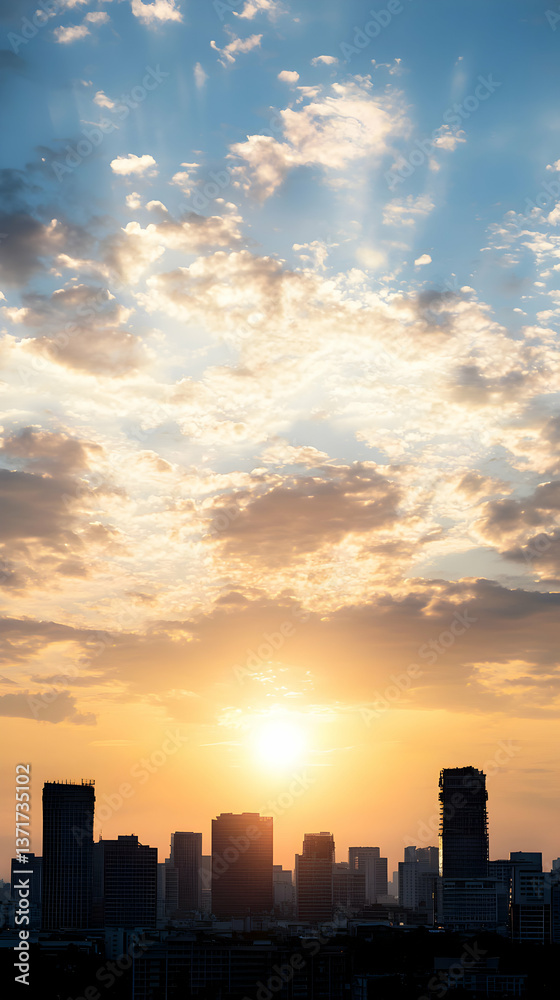 City Skyline Silhouette at Sunset with Vibrant Clouds City Skyline Silhouette at Sunset with Vibrant Clouds