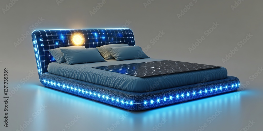 Futuristic Solar-Powered Bed: Illuminated Design with Blue LED Lights Futuristic Solar-Powered Bed: Illuminated Design with Blue LED Lights